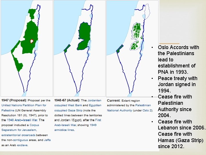 • Oslo Accords with the Palestinians lead to establishment of PNA in 1993. • Oslo Accords with the Palestinians lead to establishment of PNA in 1993.