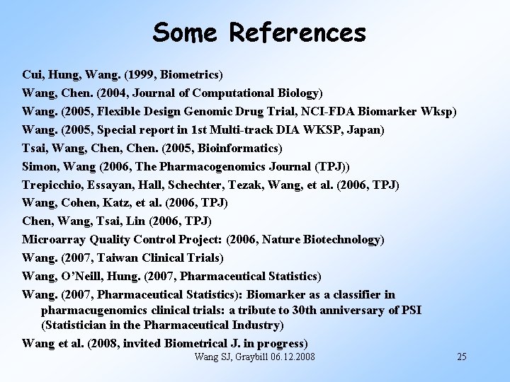 Some References Cui, Hung, Wang. (1999, Biometrics) Wang, Chen. (2004, Journal of Computational Biology)