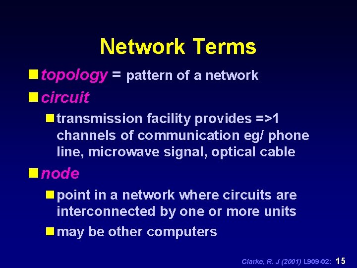 Network Terms n topology = pattern of a network n circuit n transmission facility