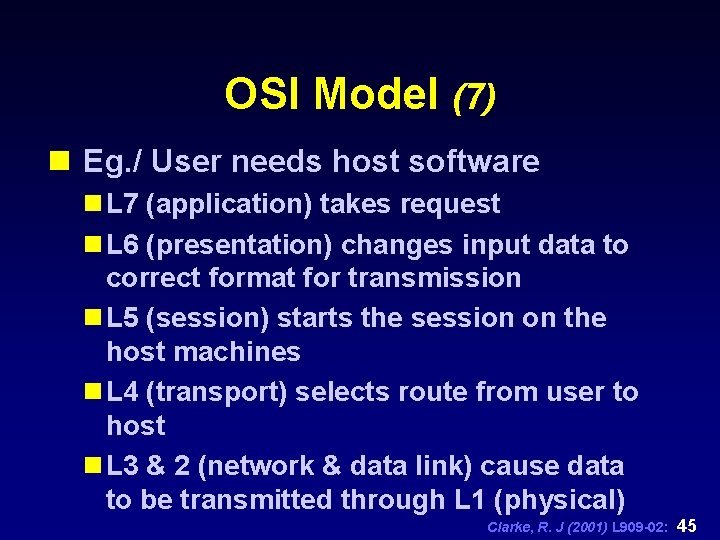 OSI Model (7) n Eg. / User needs host software n L 7 (application)