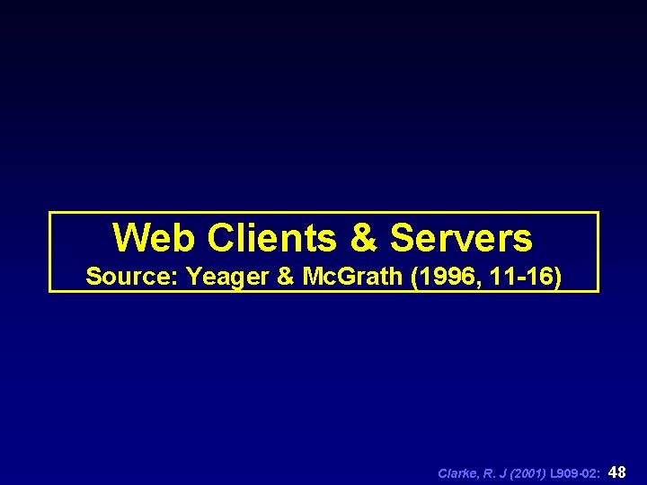 Web Clients & Servers Source: Yeager & Mc. Grath (1996, 11 -16) Clarke, R.