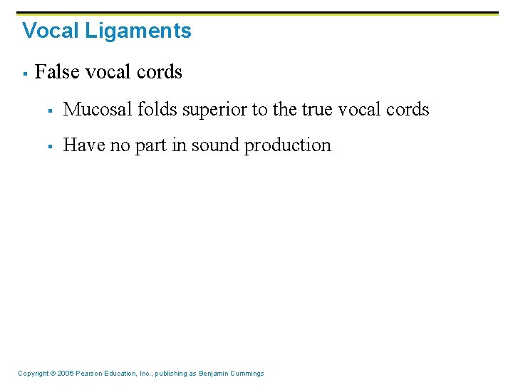 Vocal Ligaments § False vocal cords § Mucosal folds superior to the true vocal