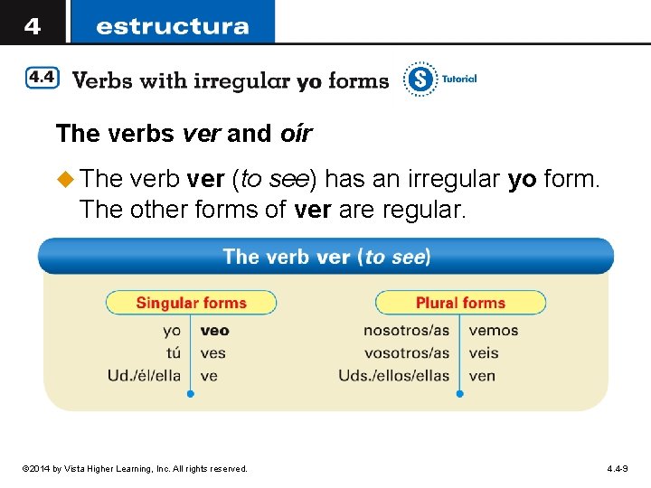The verbs ver and oír u The verb ver (to see) has an irregular