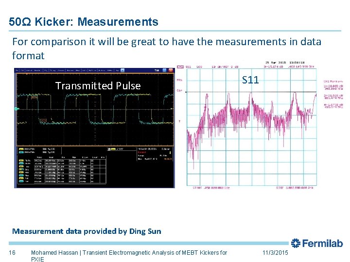 50Ω Kicker: Measurements For comparison it will be great to have the measurements in