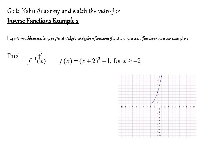 Go to Kahn Academy and watch the video for Inverse Functions Example 2 https: