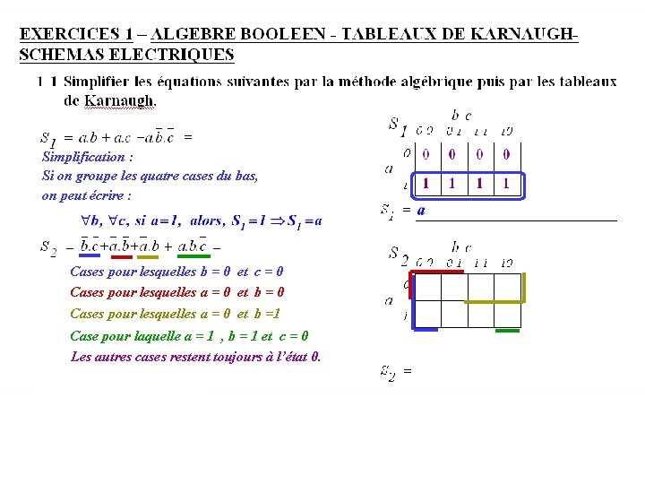 Simplification : Si on groupe les quatre cases du bas, on peut écrire :