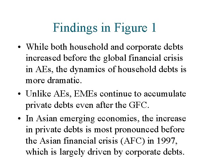 Findings in Figure 1 • While both household and corporate debts increased before the