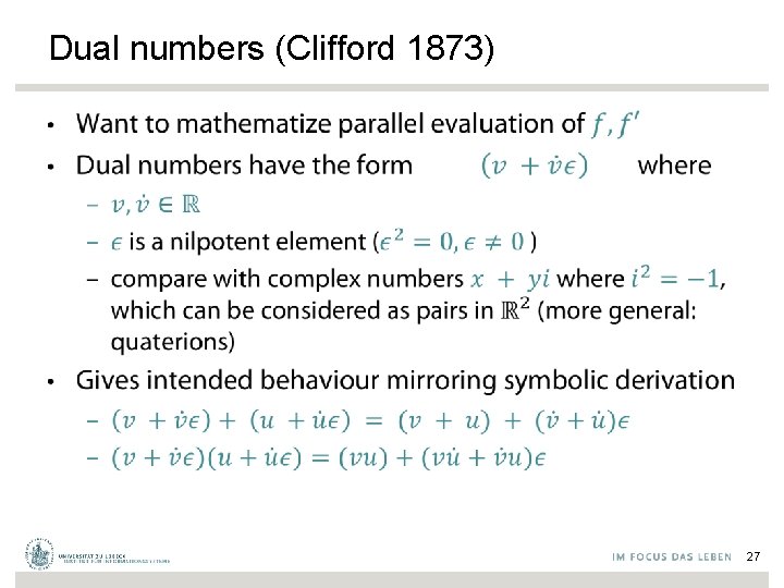 Dual numbers (Clifford 1873) • 27 