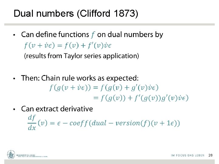 Dual numbers (Clifford 1873) • 28 