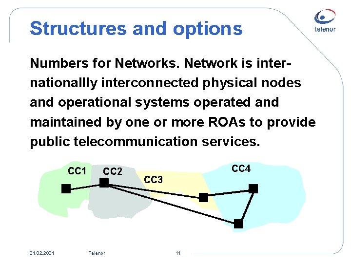 Structures and options Numbers for Networks. Network is internationallly interconnected physical nodes and operational