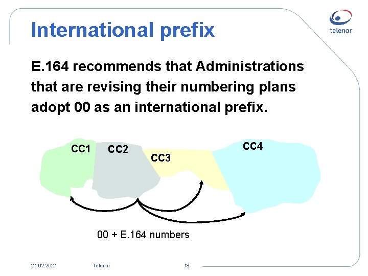 International prefix E. 164 recommends that Administrations that are revising their numbering plans adopt