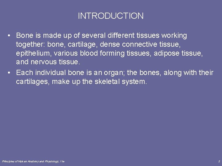 INTRODUCTION • Bone is made up of several different tissues working together: bone, cartilage,