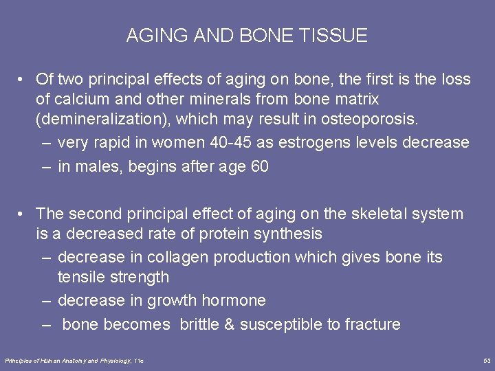 AGING AND BONE TISSUE • Of two principal effects of aging on bone, the