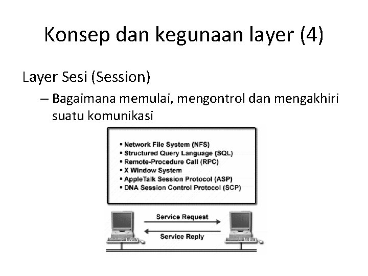 Konsep dan kegunaan layer (4) Layer Sesi (Session) – Bagaimana memulai, mengontrol dan mengakhiri
