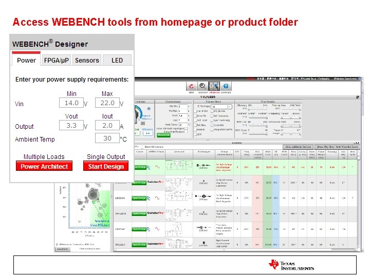 Access WEBENCH tools from homepage or product folder 10 