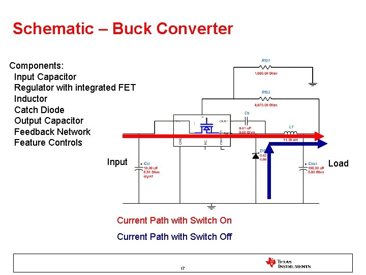 Schematic – Buck Converter Components: Input Capacitor Regulator with integrated FET Inductor Catch Diode