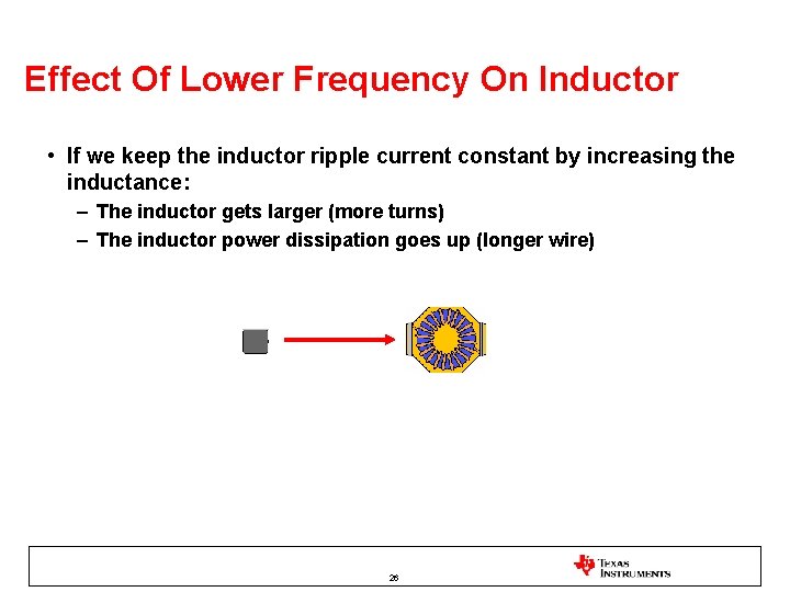 Effect Of Lower Frequency On Inductor • If we keep the inductor ripple current
