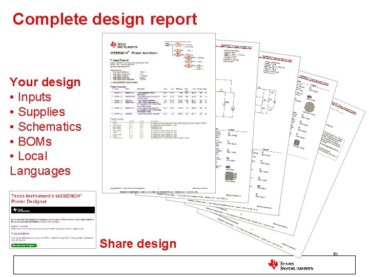 Complete design report Your design • Inputs • Supplies • Schematics • BOMs •