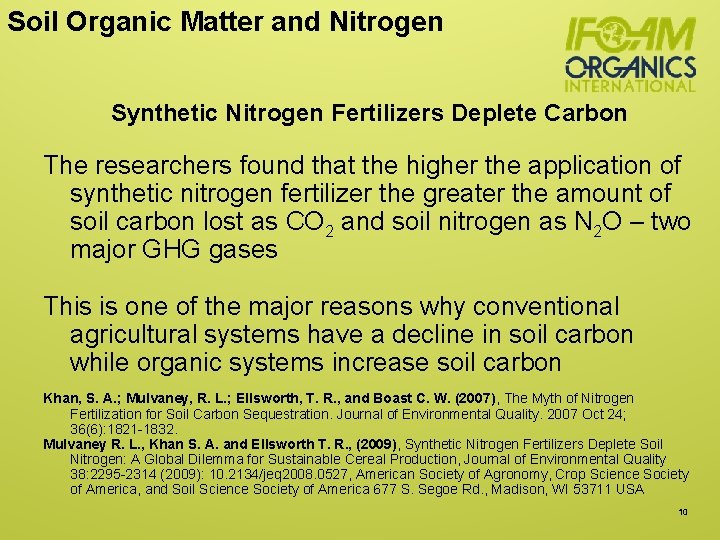 Soil Organic Matter and Nitrogen Synthetic Nitrogen Fertilizers Deplete Carbon The researchers found that