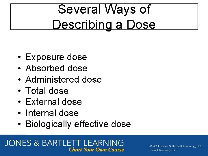 Several Ways of Describing a Dose • • Exposure dose Absorbed dose Administered dose