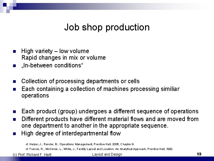 Job shop production n n n High variety – low volume Rapid changes in