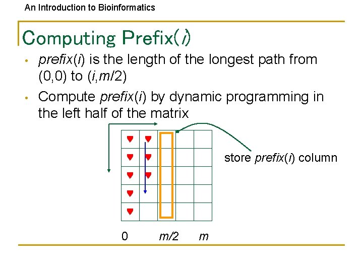 An Introduction to Bioinformatics Computing Prefix(i) • • prefix(i) is the length of the