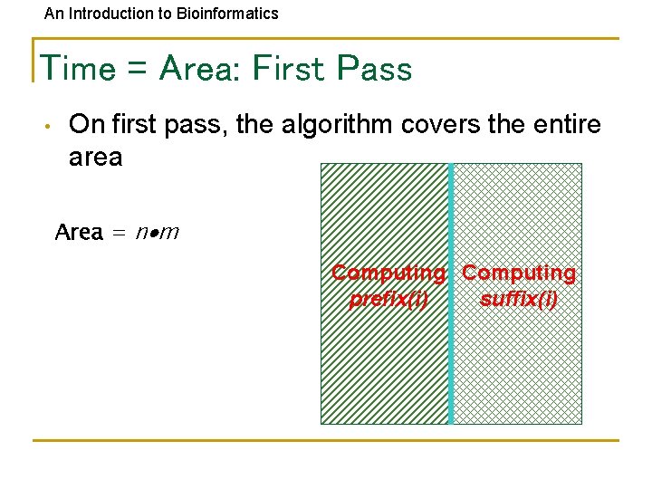 An Introduction to Bioinformatics Time = Area: First Pass • On first pass, the