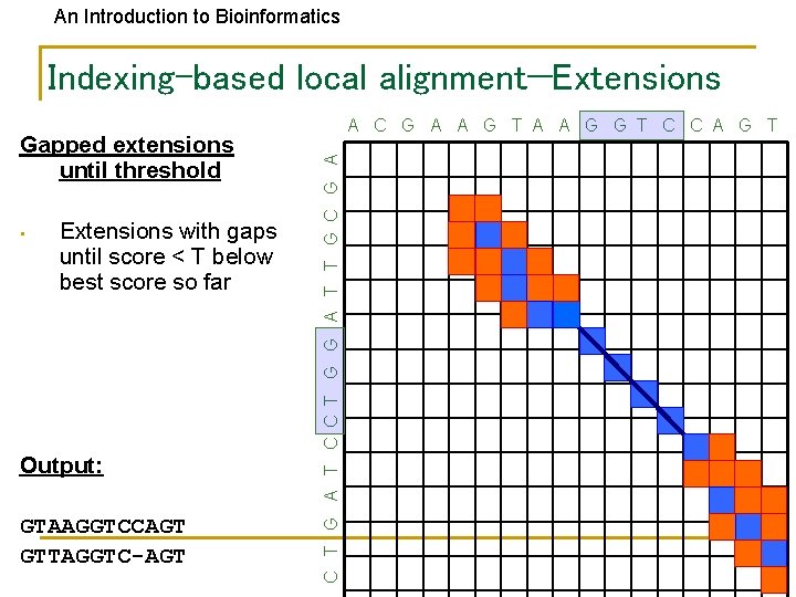 An Introduction to Bioinformatics Indexing-based local alignment—Extensions • Extensions with gaps until score <