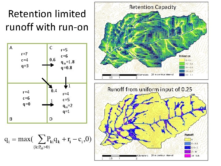 Retention limited runoff with run-on A C r=7 c=4 q=3 r=4 c=6 q=0 B