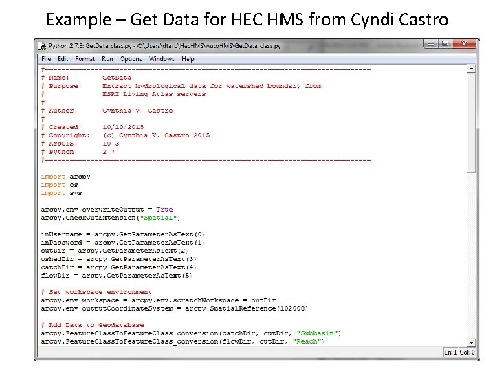 Example – Get Data for HEC HMS from Cyndi Castro 