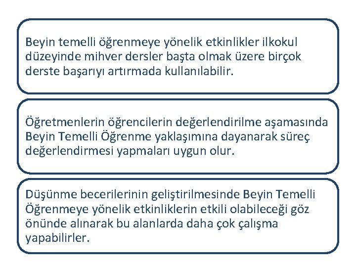 Beyin temelli öğrenmeye yönelik etkinlikler ilkokul düzeyinde mihver dersler başta olmak üzere birçok derste