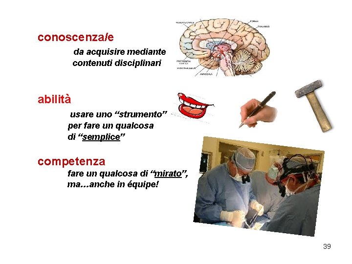 conoscenza/e da acquisire mediante contenuti disciplinari abilità usare uno “strumento” per fare un qualcosa