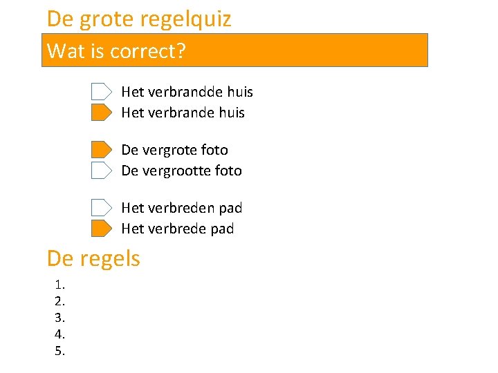 De grote regelquiz Wat is correct? Het verbrandde huis Het verbrande huis De vergrote