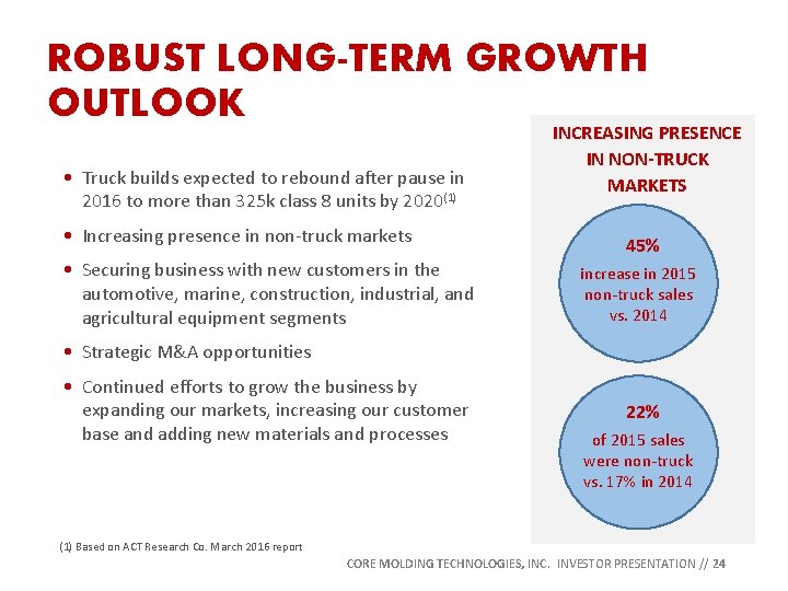 ROBUST LONG-TERM GROWTH OUTLOOK • Truck builds expected to rebound after pause in 2016