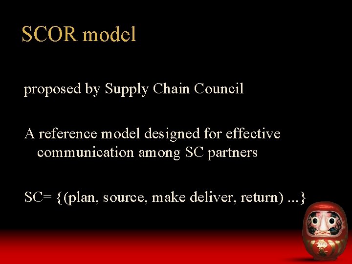 SCOR model proposed by Supply Chain Council A reference model designed for effective communication