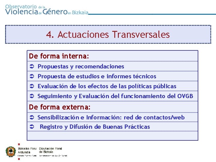 0 4. Actuaciones Transversales De forma interna: Ü Propuestas y recomendaciones Ü Propuesta de