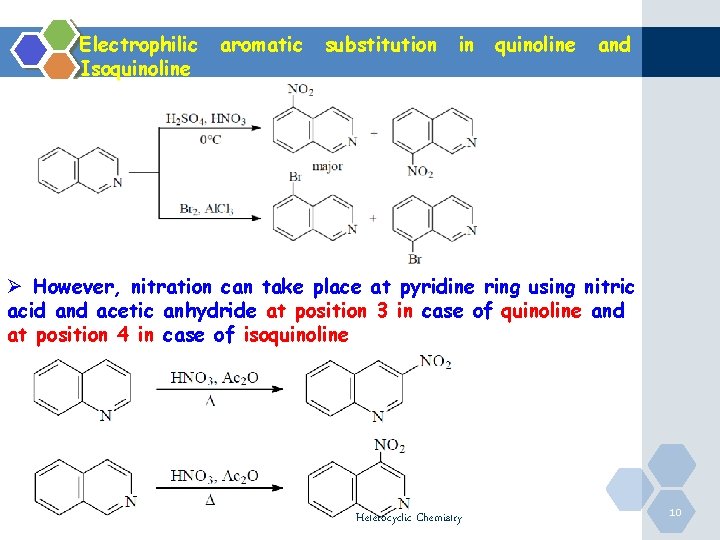 Electrophilic Isoquinoline aromatic substitution in quinoline and Ø However, nitration can take place at