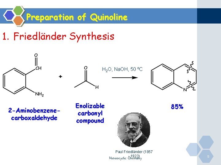 Preparation of Quinoline 1. Friedländer Synthesis H 2 O, Na. OH, 50 ºC 2