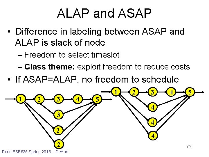 ALAP and ASAP • Difference in labeling between ASAP and ALAP is slack of