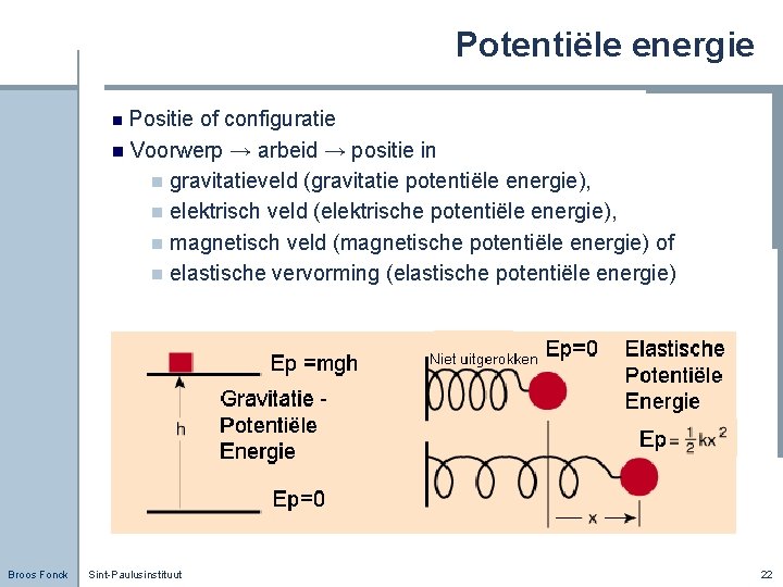 Potentiële energie Positie of configuratie n Voorwerp → arbeid → positie in n gravitatieveld