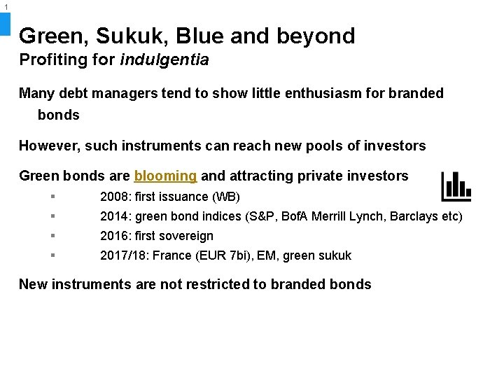 1 2 Green, Sukuk, Blue and beyond Profiting for indulgentia Many debt managers tend