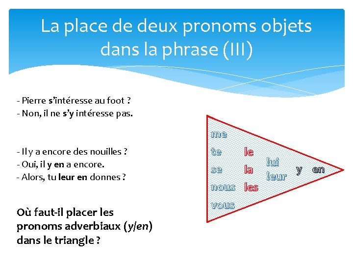 La place de deux pronoms objets dans la phrase (III) - Pierre s’intéresse au La place de deux pronoms objets dans la phrase (III) - Pierre s’intéresse au