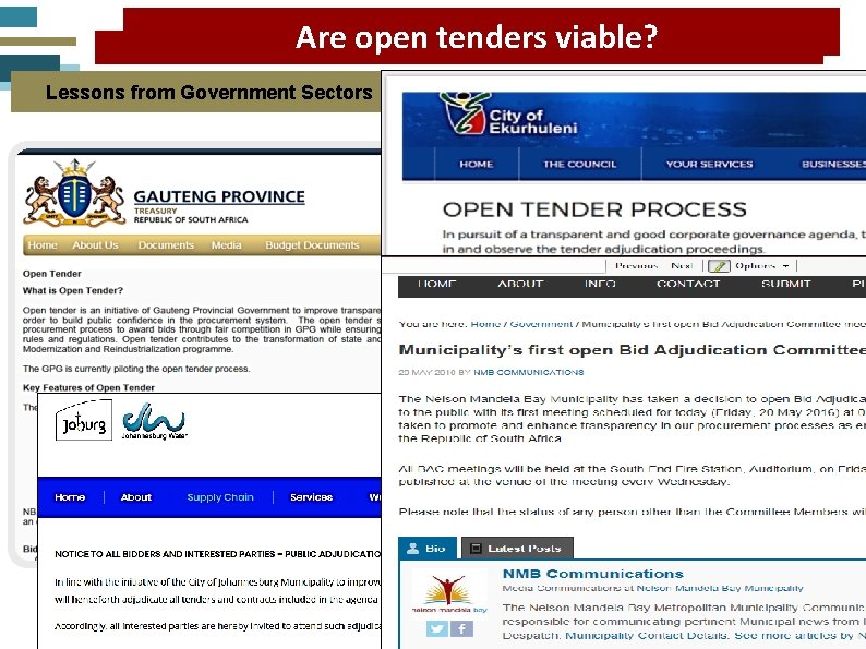 Are open tenders viable? Lessons from Government Sectors 