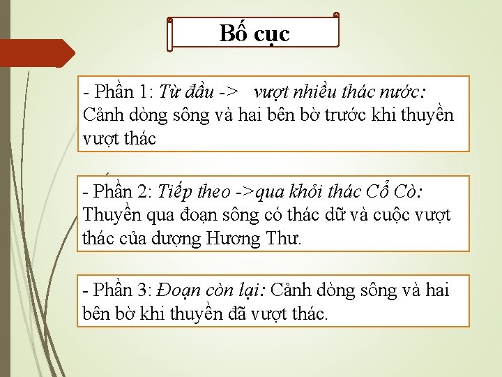 Bố cục - Phần 1: Từ đầu -> vượt nhiều thác nước: Cảnh dòng