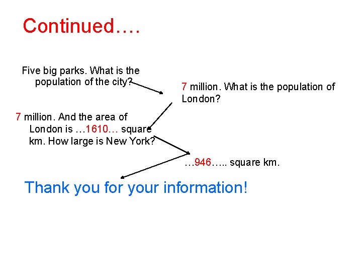 Continued…. Five big parks. What is the population of the city? 7 million. What