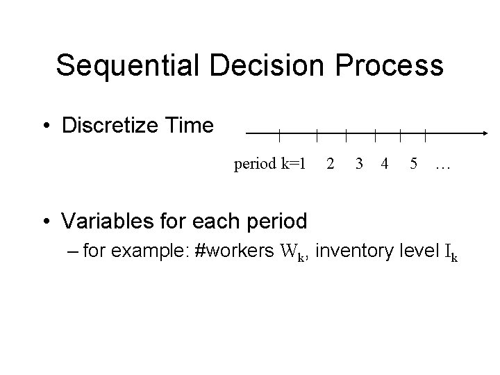 Sequential Decision Process • Discretize Time period k=1 2 3 4 5 … •