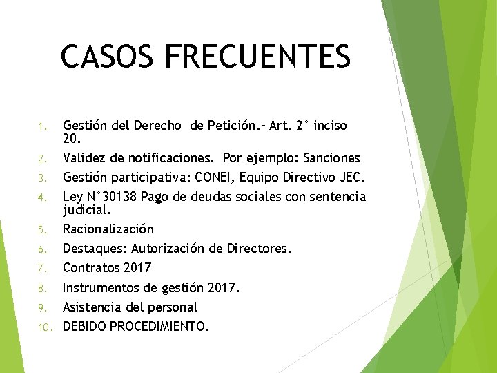 CASOS FRECUENTES Gestión del Derecho de Petición. - Art. 2° inciso 20. 2. Validez