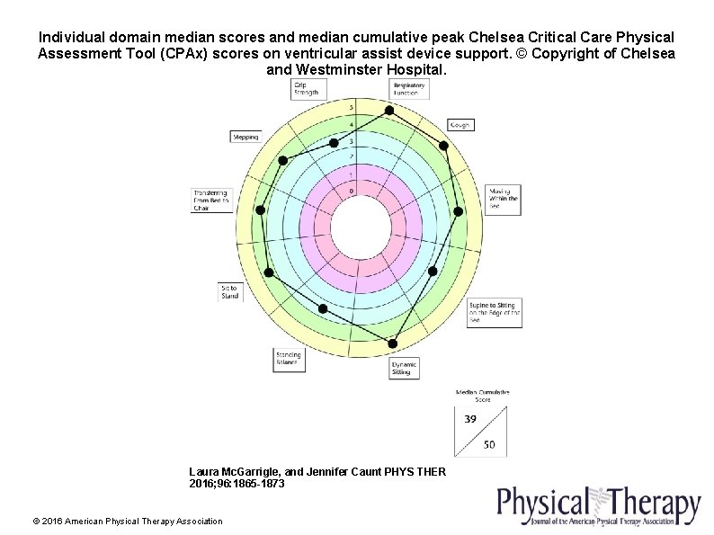 Individual domain median scores and median cumulative peak Chelsea Critical Care Physical Assessment Tool