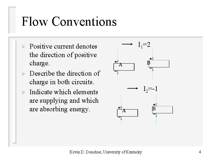 Flow Conventions Ø Ø Ø Positive current denotes the direction of positive charge. Describe