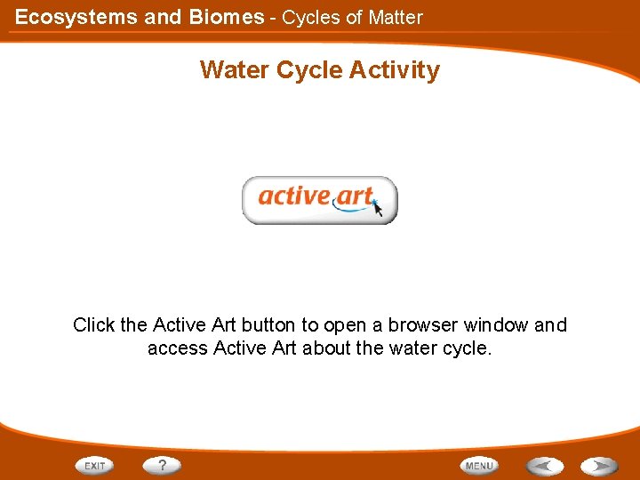 Ecosystems and Biomes - Cycles of Matter Water Cycle Activity Click the Active Art